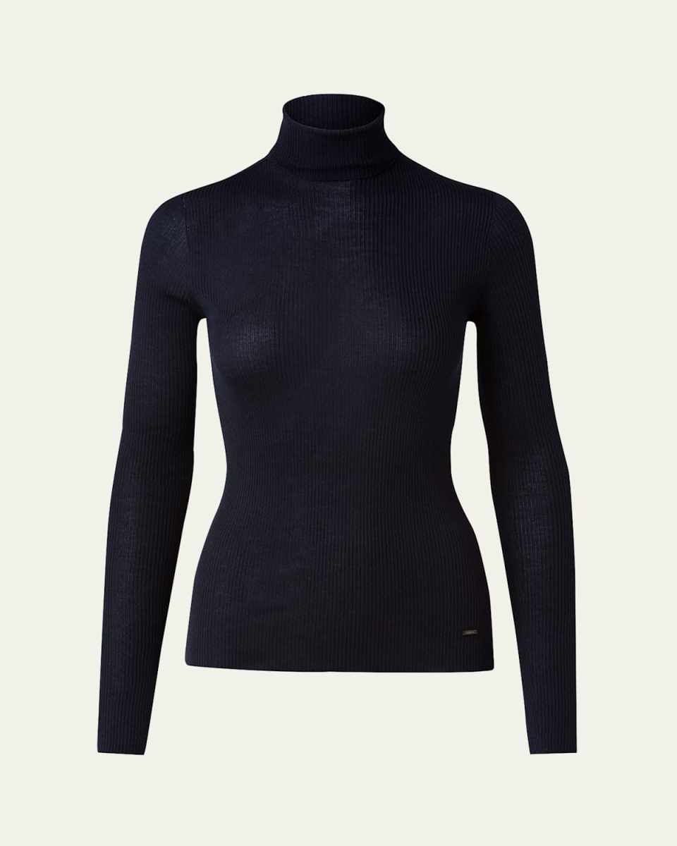 Cashmere-Silk Fine Ribbed Knit Pullover